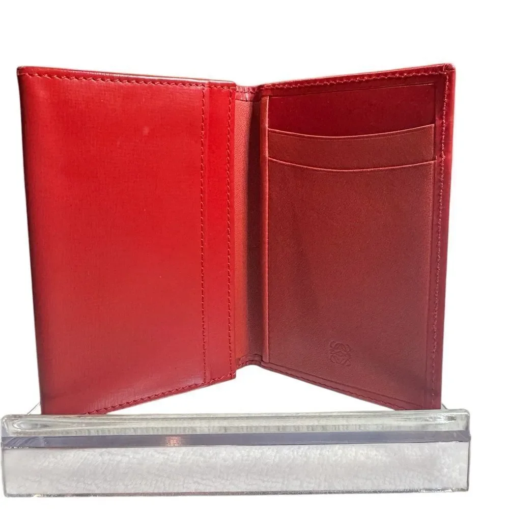 Auth Loewe Smooth Red Leather Bifold Card Holder